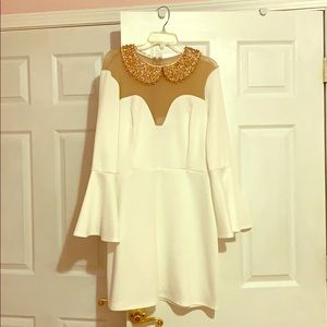 Embellished White Mini Shift Dress